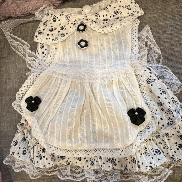 White Lace Dress with Black Floral Accents - Picture 1 of 1